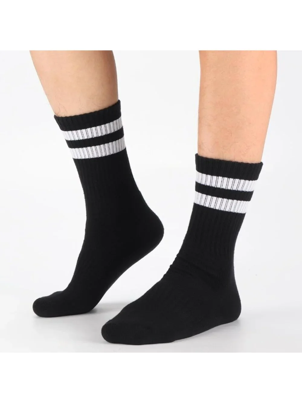 5 Pairs Striped Crew Socks - Cotton Cushioned Athletic Sports Socks for All Ages